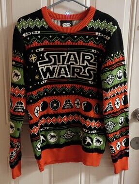 Hot Topic Star Wars Men’s Crewneck Knit Sweater - Black, Orange, Green